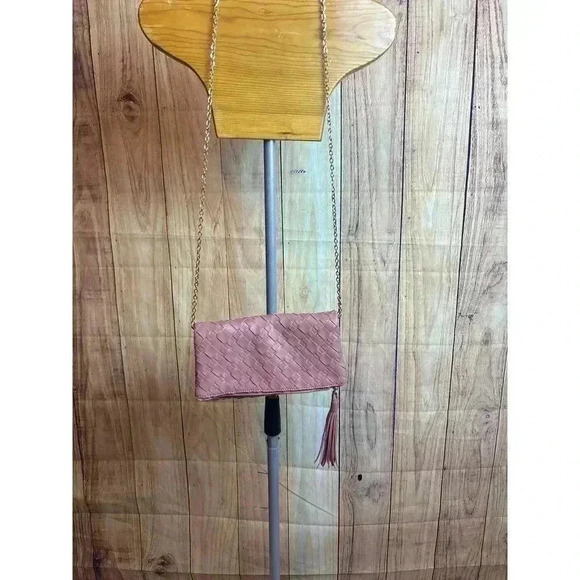 Urban Expressions Weave Vegan Leather Crossbody Purse Dusty Pink - Picture 10 of 11